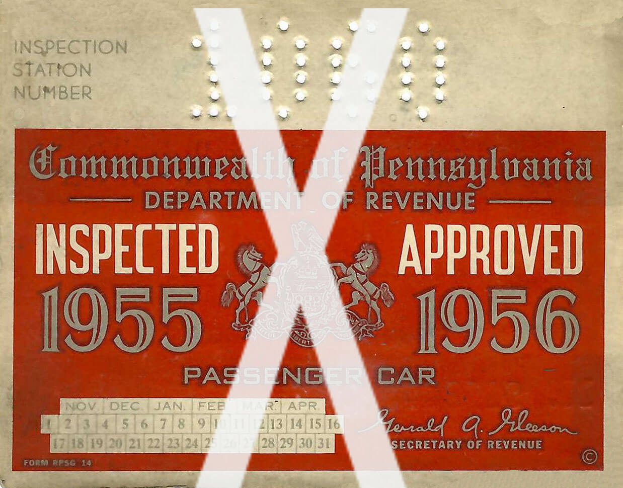 (image for) 1955-56 Pennsylvania INSPECTION Sticker